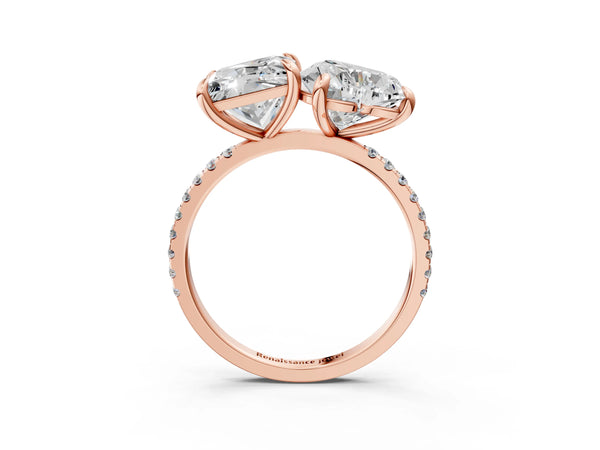 Rose Gold Heart-Shaped and Princess Cut Laboratory-Grown Diamond Toi et Moi Engagement Ring