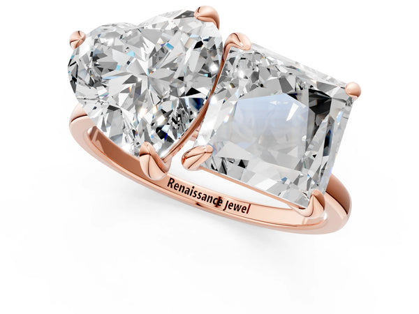 Rose Gold Heart-Shaped and Princess Cut Lab-Grown Diamond Toi et Moi Ring