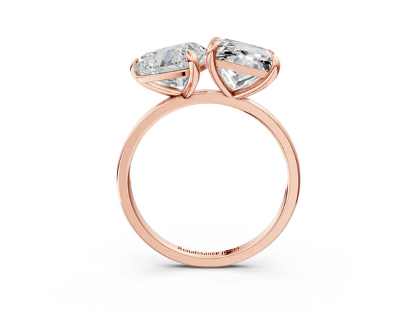 Rose Gold Heart-Shaped and Princess Cut Lab-Grown Diamond Toi et Moi Ring