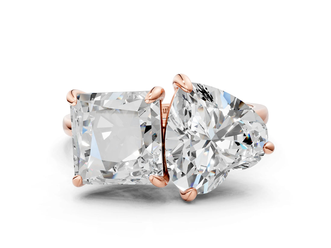 Rose gold Heart and Princess Toi Moi Ring with Prong Setting and Plain Band