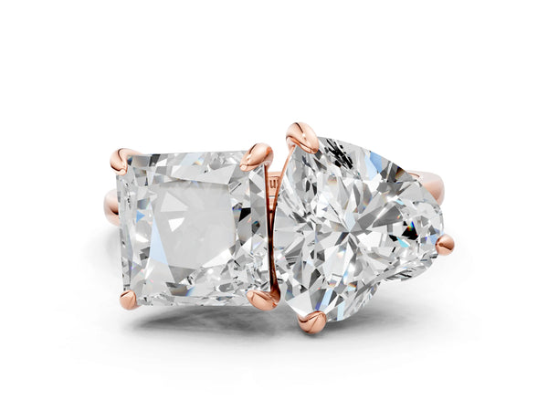 Rose Gold Heart-Shaped and Princess Cut Lab-Grown Diamond Toi et Moi Ring