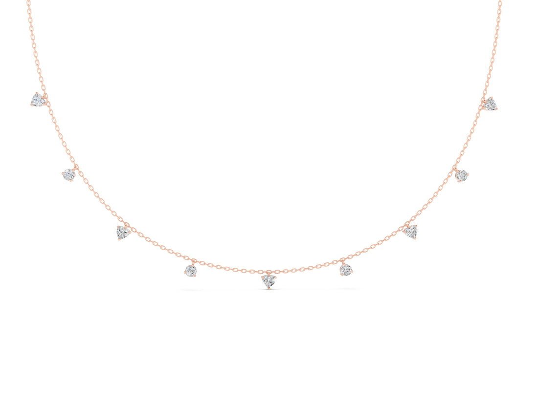 Rose gold Heart and Round Diamond Station Necklace_12