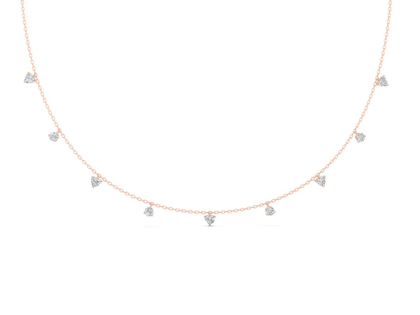 Rose gold Heart and Round Diamond Station Necklace
