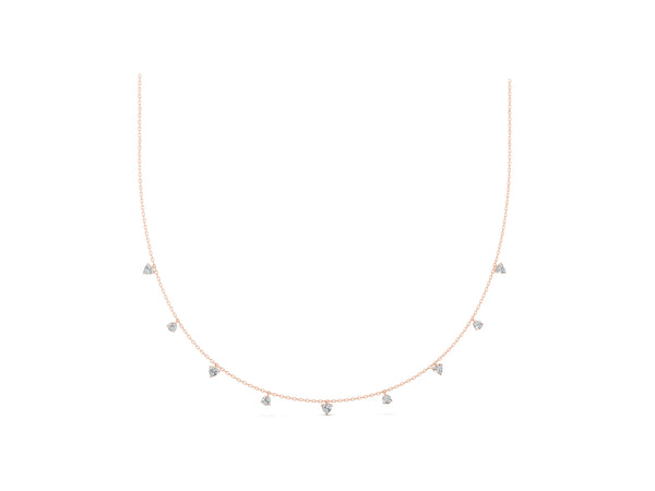 Rose gold Heart and Round Diamond Station Necklace