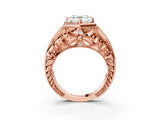Rose gold Hexagon Bezel Asscher Cut Diamond Milgrain Split Shank Ring_10