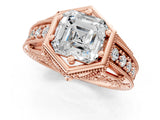 Rose gold Hexagon Bezel Asscher Cut Diamond Milgrain Split Shank Ring_8