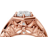 Rose gold Hexagon Bezel Cushion Cut Diamond Milgrain Split Shank Ring_11