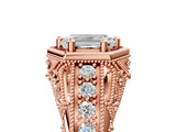 Rose gold Hexagon Bezel Emerald Cut Diamond Milgrain Split Shank Ring_12