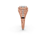 Rose gold Hexagon Bezel Emerald Cut Diamond Milgrain Split Shank Ring_9