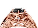Rose gold Hexagon Bezel Fancy Black Cushion Cut Diamond Milgrain Split Shank Ring_4