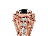 Rose gold Hexagon Bezel Fancy Black Cushion Cut Diamond Milgrain Split Shank Ring_5