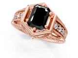 Rose gold Hexagon Bezel Fancy Black Emerald Cut Diamond Milgrain Split Shank Ring_1