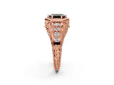 Rose gold Hexagon Bezel Fancy Black Emerald Cut Diamond Milgrain Split Shank Ring_2