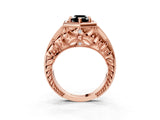 Rose gold Hexagon Bezel Fancy Black Emerald Cut Diamond Milgrain Split Shank Ring_3