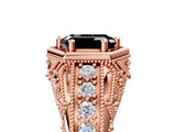 Rose gold Hexagon Bezel Fancy Black Emerald Cut Diamond Milgrain Split Shank Ring_5