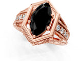 Rose gold Hexagon Bezel Fancy Black Marquise Cut Diamond Milgrain Split Shank Ring_1