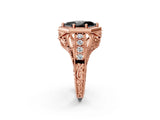 Rose gold Hexagon Bezel Fancy Black Marquise Cut Diamond Milgrain Split Shank Ring_2