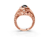 Rose gold Hexagon Bezel Fancy Black Marquise Cut Diamond Milgrain Split Shank Ring_3