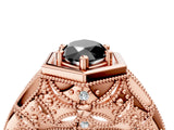 Rose gold Hexagon Bezel Fancy Black Marquise Cut Diamond Milgrain Split Shank Ring_4