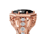 Rose gold Hexagon Bezel Fancy Black Marquise Cut Diamond Milgrain Split Shank Ring_5