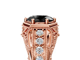 Rose gold Hexagon Bezel Fancy Black Oval Cut Diamond Milgrain Split Shank Ring_5