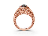 Rose gold Hexagon Bezel Fancy Black Pear Cut Diamond Milgrain Split Shank Ring_3
