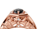 Rose gold Hexagon Bezel Fancy Black Pear Cut Diamond Milgrain Split Shank Ring_4