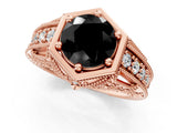 Rose gold Hexagon Bezel Fancy Black Round Cut Diamond Milgrain Split Shank Ring_1