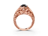 Rose gold Hexagon Bezel Fancy Black Round Cut Diamond Milgrain Split Shank Ring_3