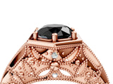 Rose gold Hexagon Bezel Fancy Black Round Cut Diamond Milgrain Split Shank Ring_4