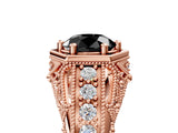 Rose gold Hexagon Bezel Fancy Black Round Cut Diamond Milgrain Split Shank Ring_5