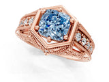 Rose gold Hexagon Bezel Fancy Blue Cushion Cut Diamond Milgrain Split Shank Ring_1