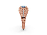 Rose gold Hexagon Bezel Fancy Blue Cushion Cut Diamond Milgrain Split Shank Ring_2