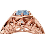 Rose gold Hexagon Bezel Fancy Blue Cushion Cut Diamond Milgrain Split Shank Ring_4