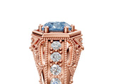 Rose gold Hexagon Bezel Fancy Blue Cushion Cut Diamond Milgrain Split Shank Ring_5