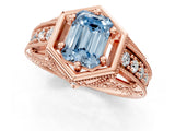 Rose gold Hexagon Bezel Fancy Blue Emerald Cut Diamond Milgrain Split Shank Ring_1