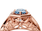 Rose gold Hexagon Bezel Fancy Blue Emerald Cut Diamond Milgrain Split Shank Ring_4