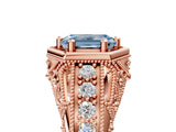 Rose gold Hexagon Bezel Fancy Blue Emerald Cut Diamond Milgrain Split Shank Ring_5