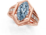 Rose gold Hexagon Bezel Fancy Blue Marquise Cut Diamond Milgrain Split Shank Ring_1