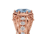 Rose gold Hexagon Bezel Fancy Blue Oval Cut Diamond Milgrain Split Shank Ring_5