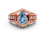 Rose gold Hexagon Bezel Fancy Blue Pear Cut Diamond Milgrain Split Shank Ring