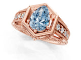 Rose gold Hexagon Bezel Fancy Blue Pear Cut Diamond Milgrain Split Shank Ring_1