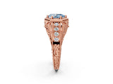 Rose gold Hexagon Bezel Fancy Blue Pear Cut Diamond Milgrain Split Shank Ring_2
