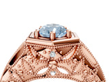 Rose gold Hexagon Bezel Fancy Blue Pear Cut Diamond Milgrain Split Shank Ring_4