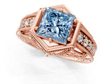Rose gold Hexagon Bezel Fancy Blue Princess Cut Diamond Milgrain Split Shank Ring_25