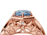 Rose gold Hexagon Bezel Fancy Blue Princess Cut Diamond Milgrain Split Shank Ring_28