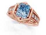 Rose gold Hexagon Bezel Fancy Blue Radiant Cut Diamond Milgrain Split Shank Ring_1