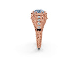 Rose gold Hexagon Bezel Fancy Blue Round Cut Diamond Milgrain Split Shank Ring_2