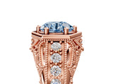 Rose gold Hexagon Bezel Fancy Blue Round Cut Diamond Milgrain Split Shank Ring_5