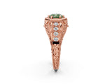 Rose gold Hexagon Bezel Fancy Green Cushion Cut Diamond Milgrain Split Shank Ring_2